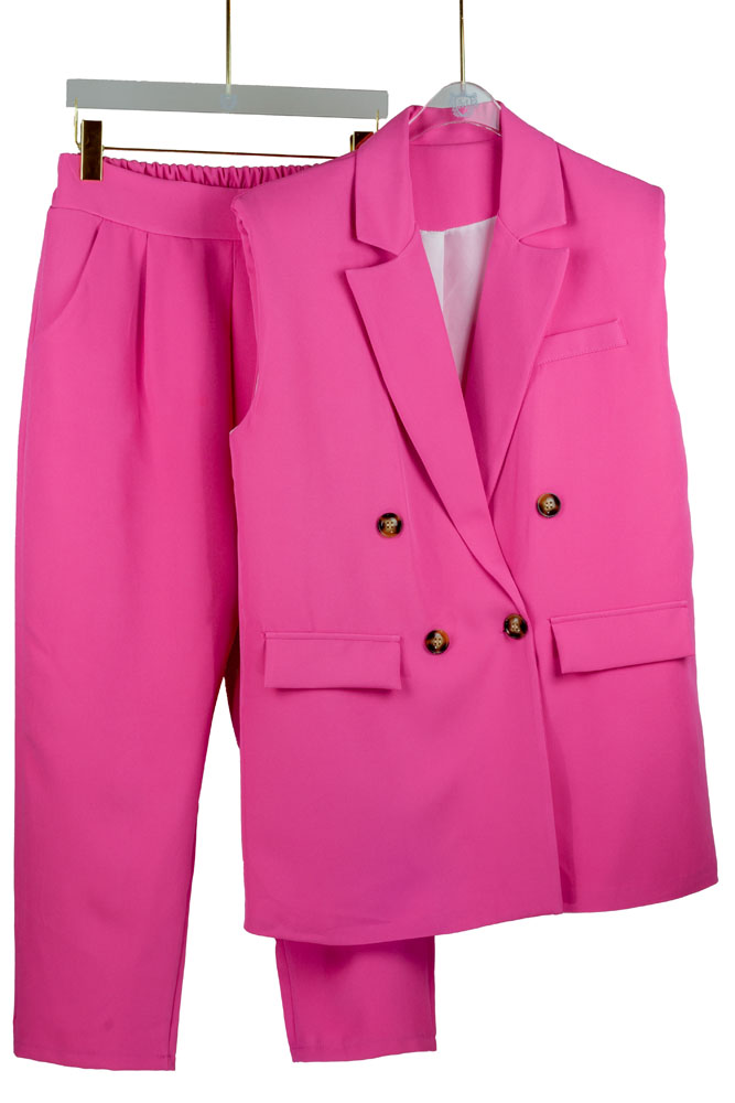 Pinker Blazer-Hosenanzug für Damen, rosa Hosenanzug für Damen, 3